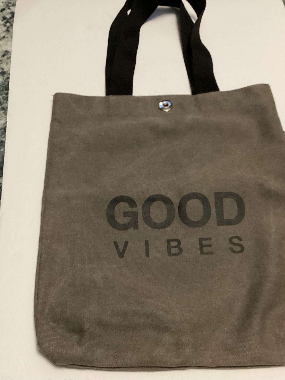 GOOD VIBES Canvas Tote in Taupe with Black Handles